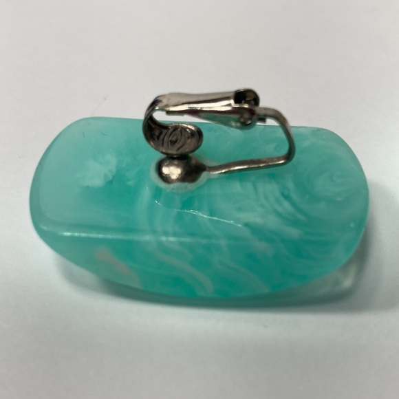 Aqua Blue with slight Ocean Wave Pattern Clip on Earrings - Picture 10 of 12
